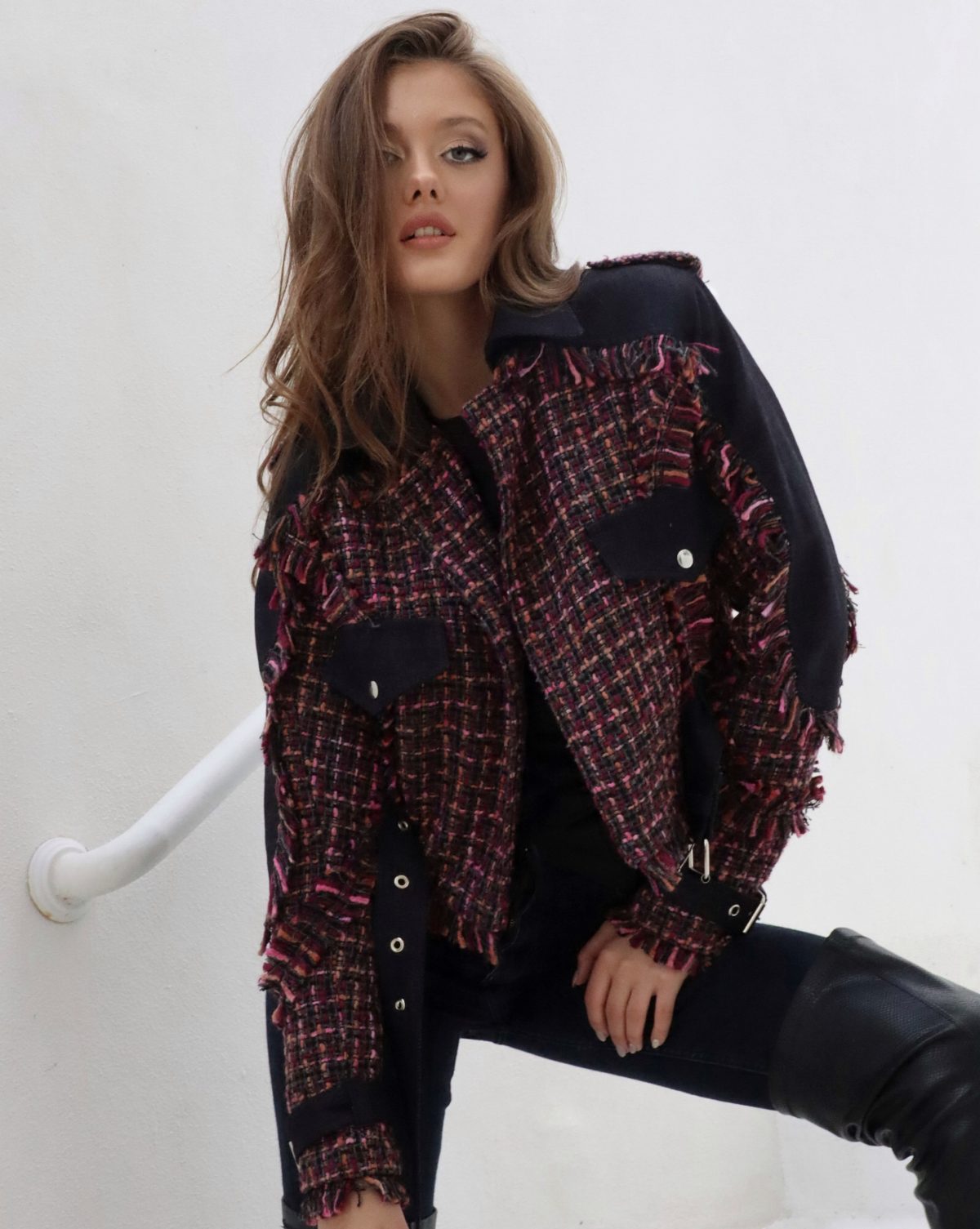 PINK BOUCLE SHORT JACKET - 2